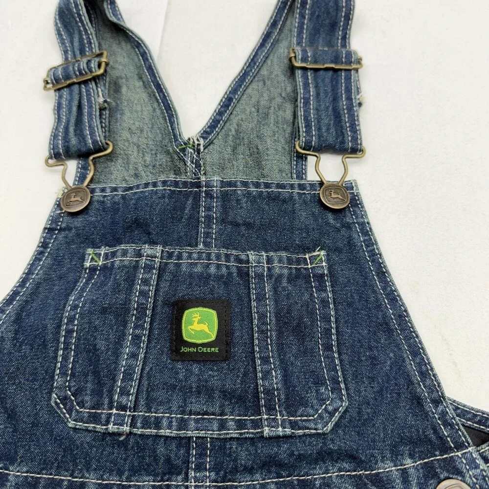 John Deere Overalls Kids 5 Blue Denim Bib Adjustable Straps Pockets Casual